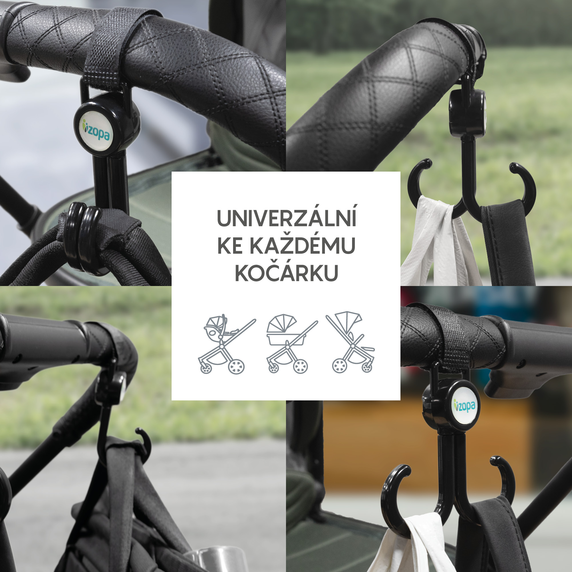 Dvojitý háček na kočárek 2 ks, Black