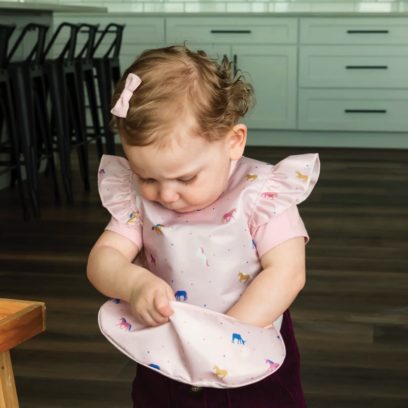 Tiny Twinkle Zástěrka s bryndákem s volánky, L - Unicorn Confetti