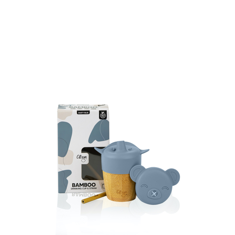 Citron Bambusový hrneček s pítkem a brčkem - Dusty Blue