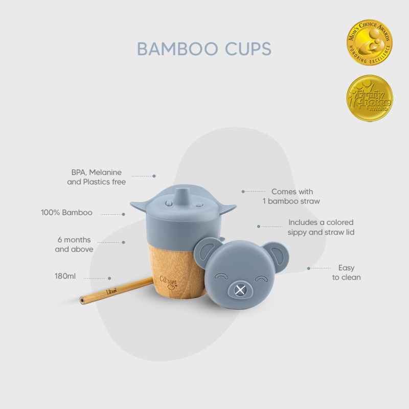 Citron Bambusový hrneček s pítkem a brčkem - Dusty Blue