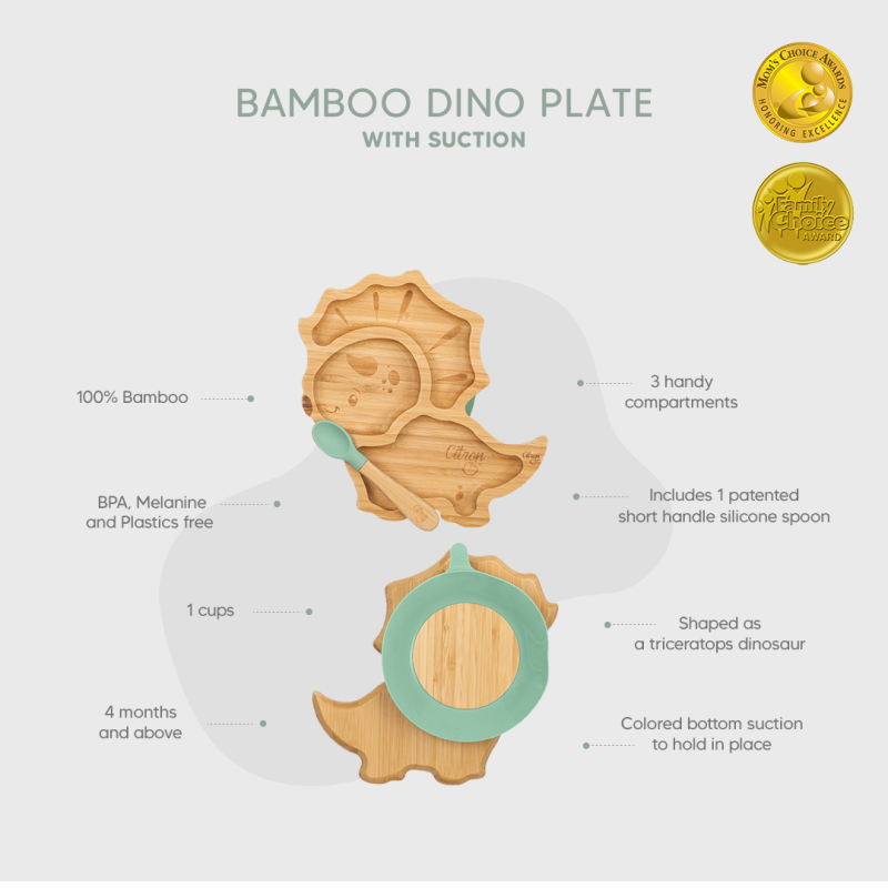 Citron Bambusový talířek s přísavkou a lžičkou - Dino