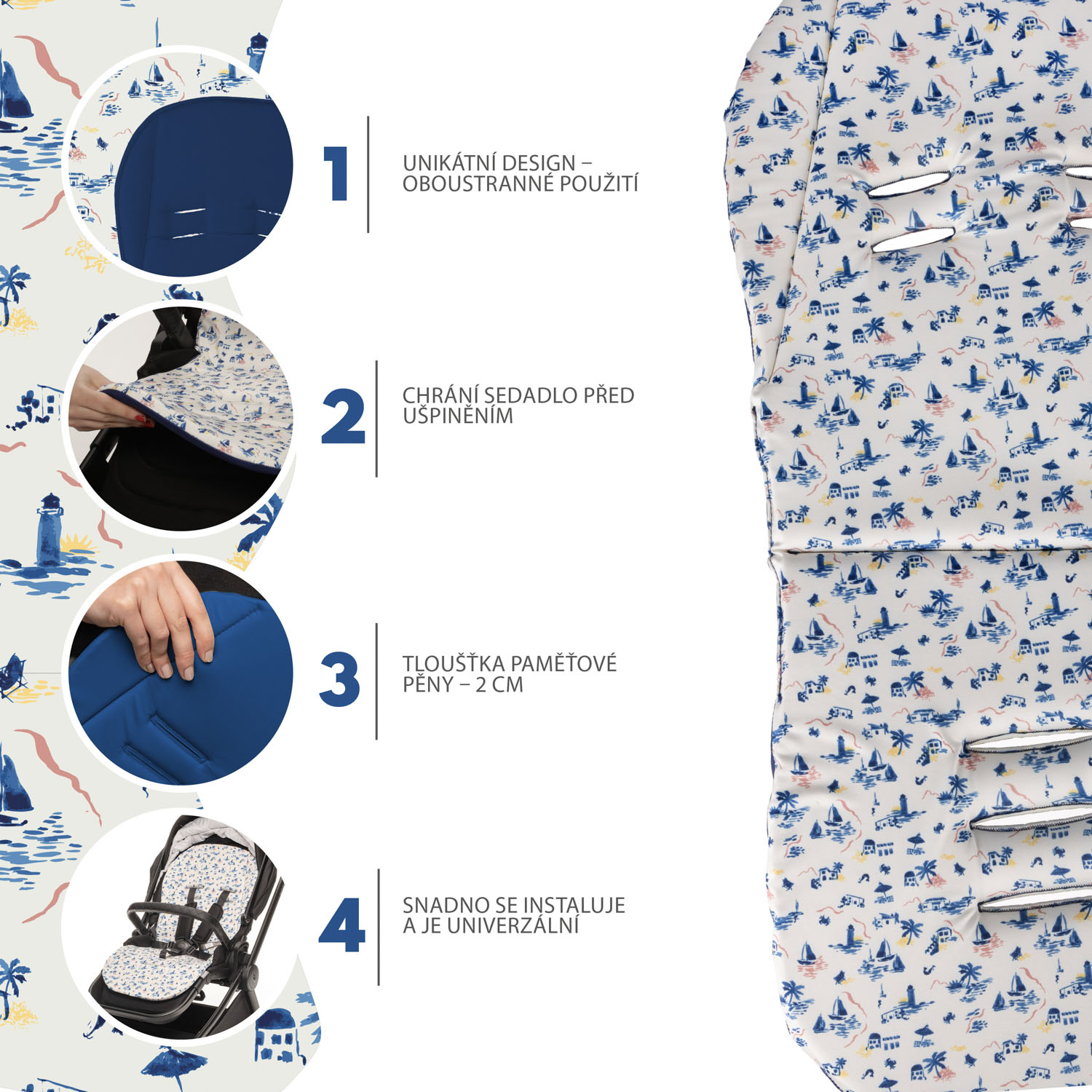 Vložka do kočárku z paměťové pěny Comfort, Sailor Blue