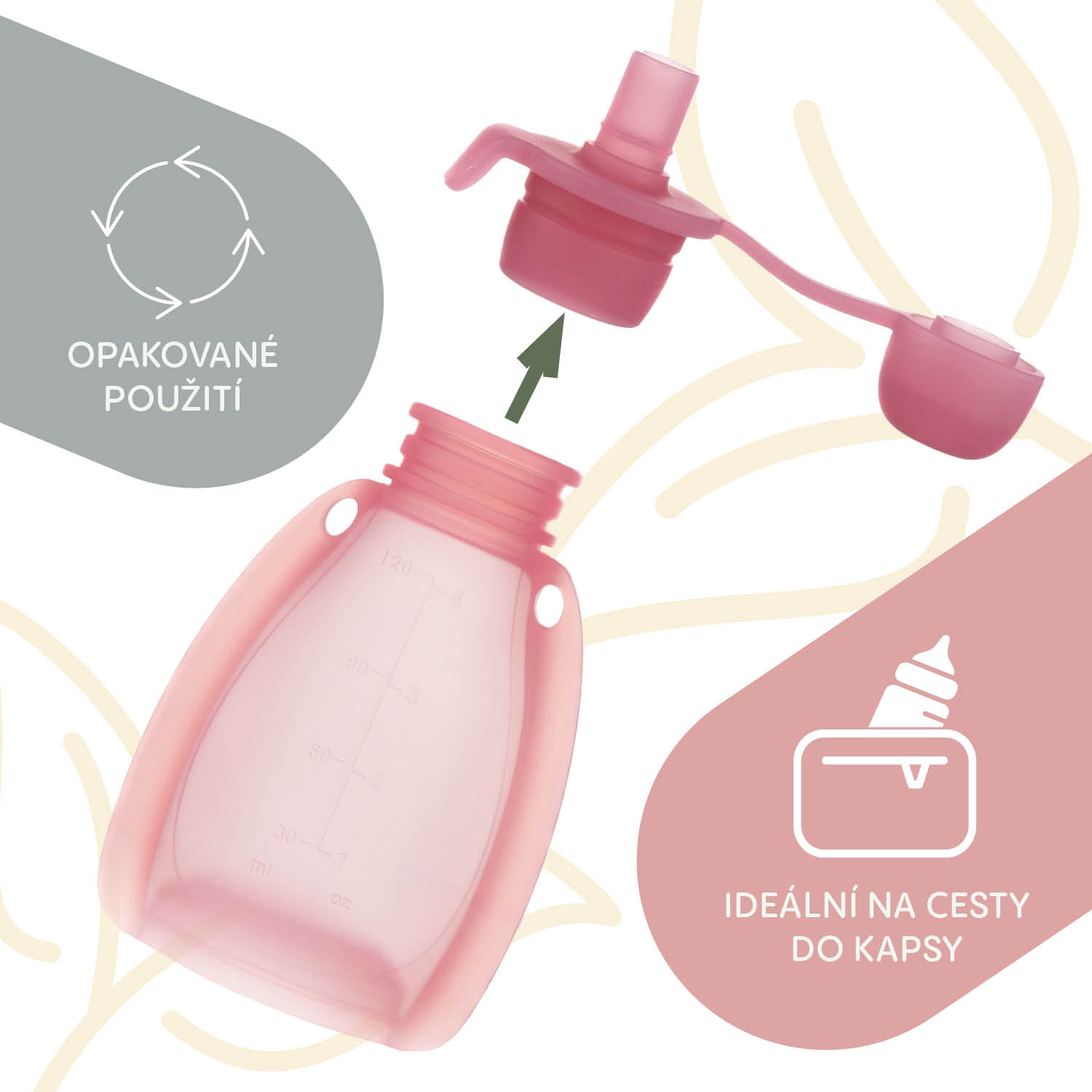 Silikonová plnitelná kapsička na dětskou stravu, Transparent Grey