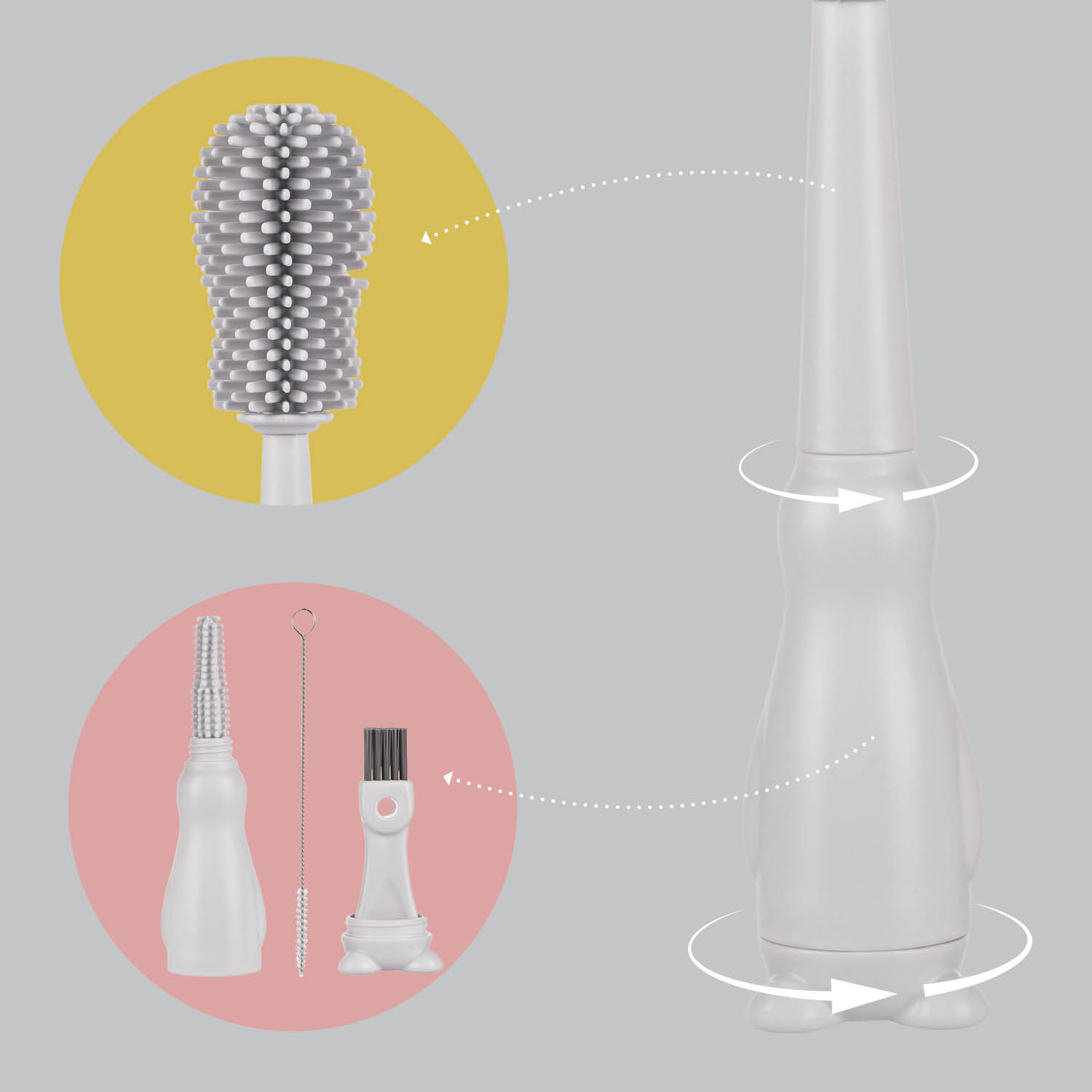 Silikonový kartáč na dětskou lahev 3v1, Light Grey