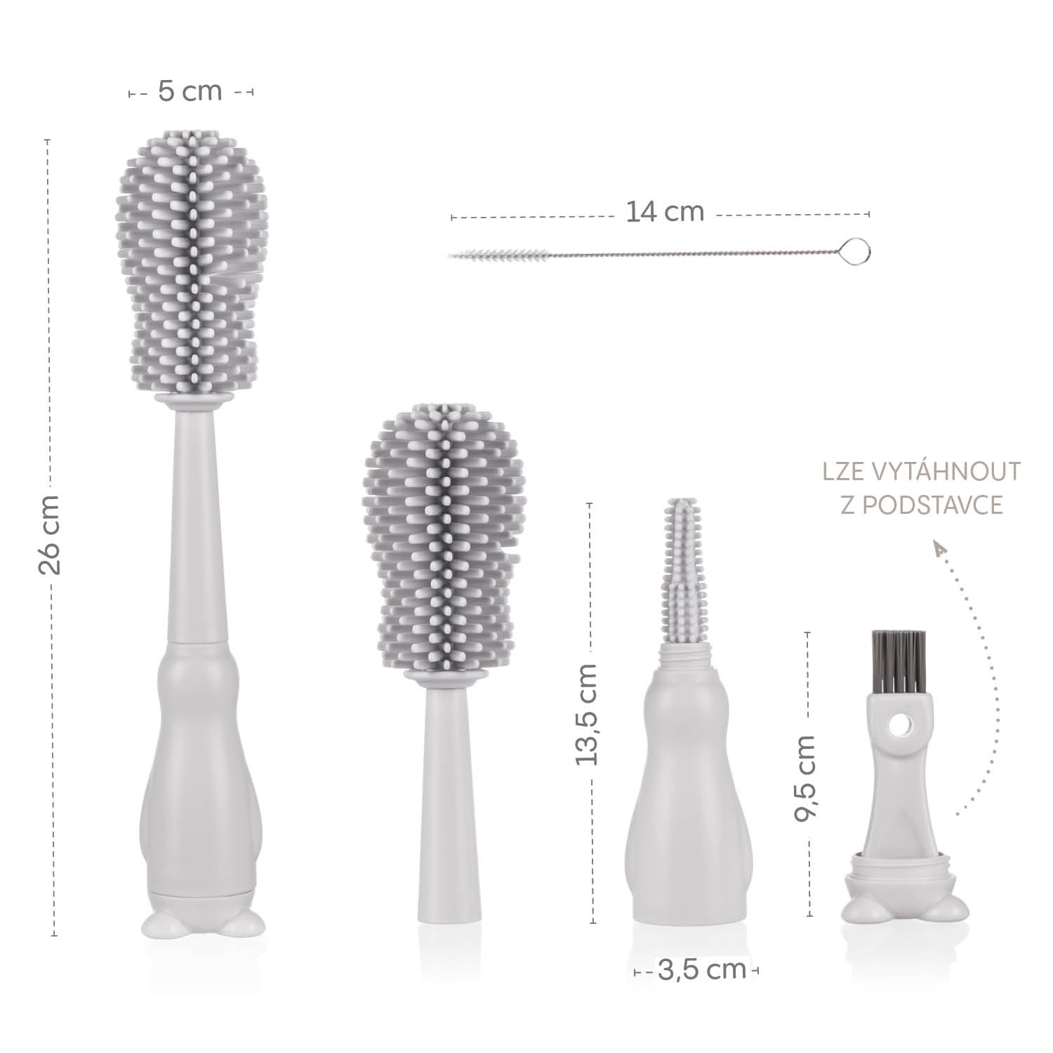 Silikonový kartáč na dětskou lahev 3v1, Light Grey