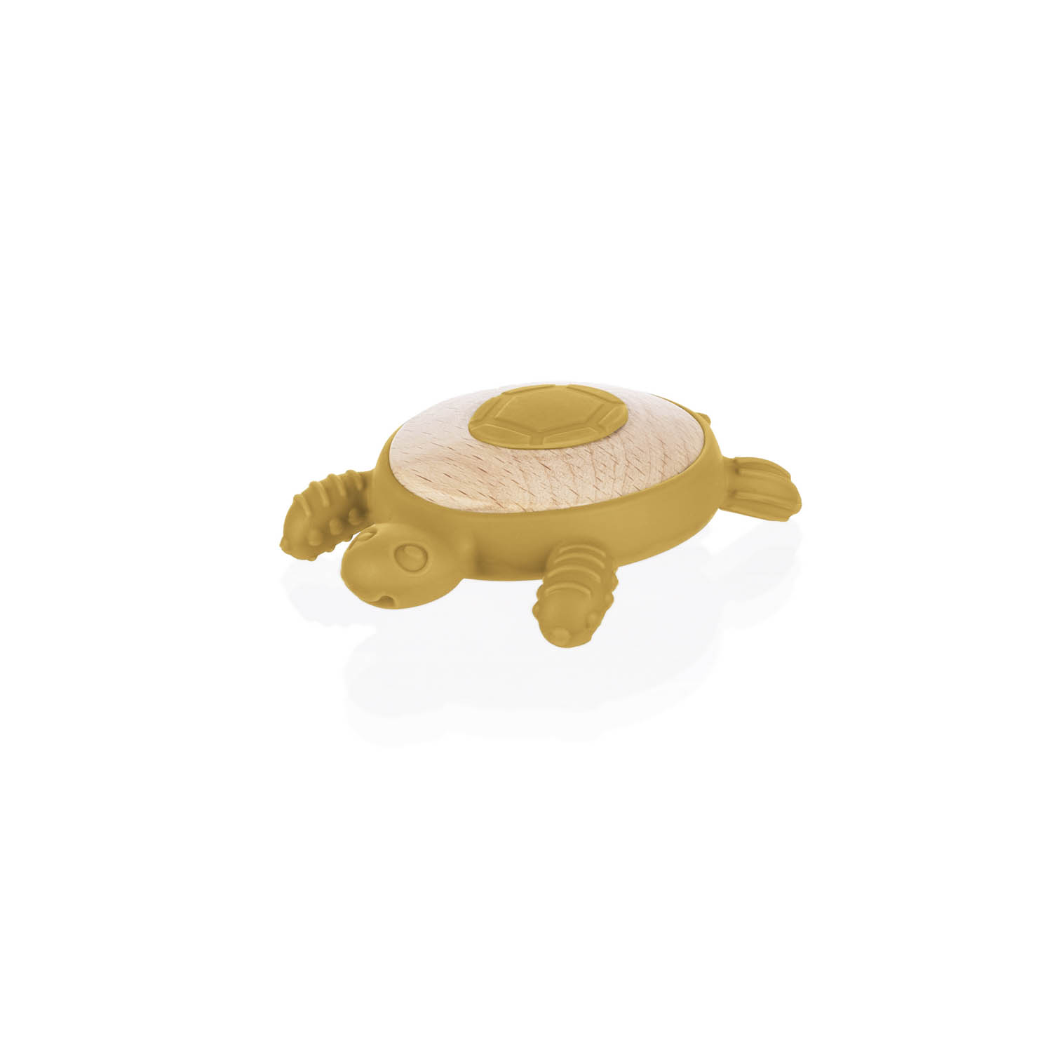 Silikonové dřevěné kousátko Turtle, Mustard Yellow