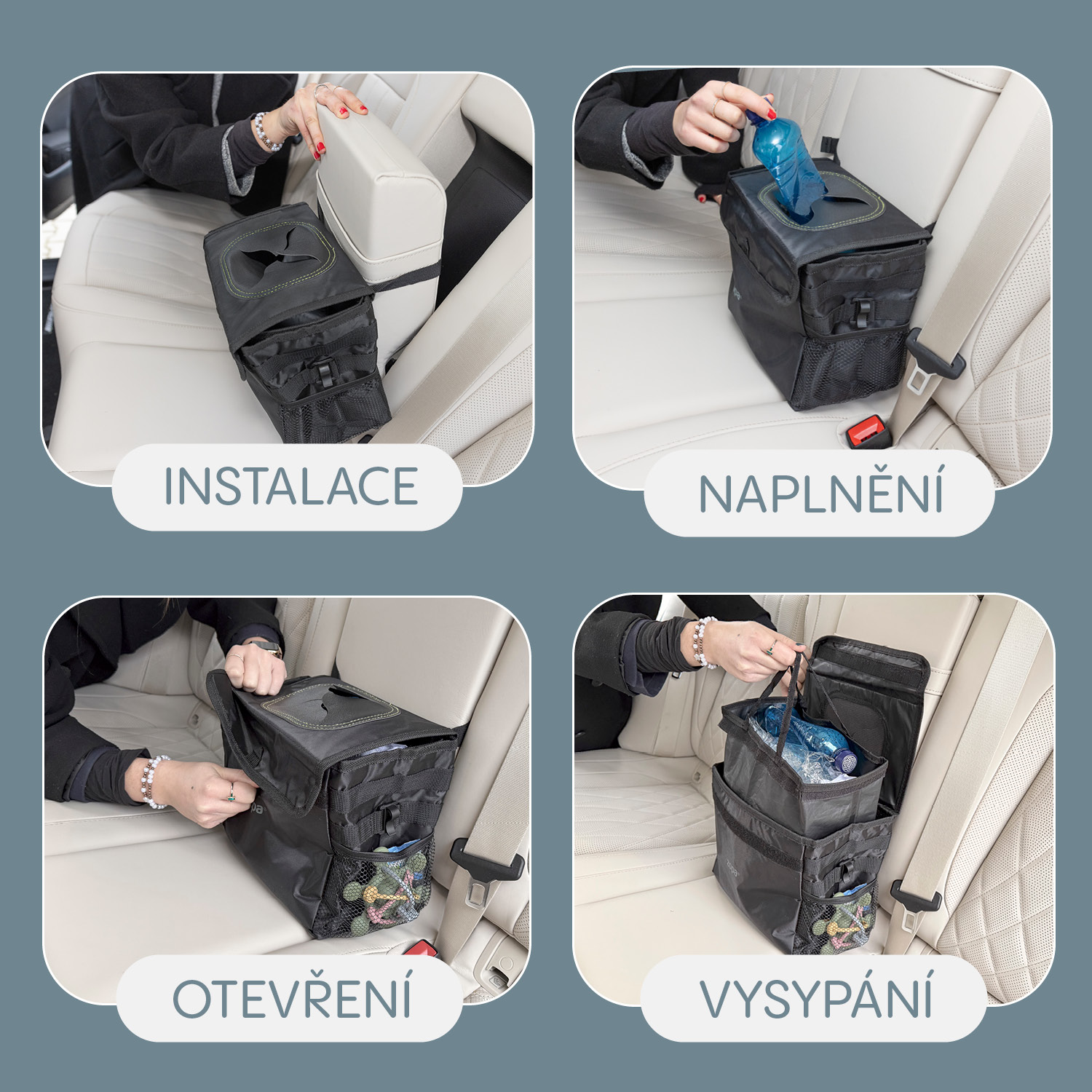 Odpadkový koš do auta vodotěsný s víkem, Black