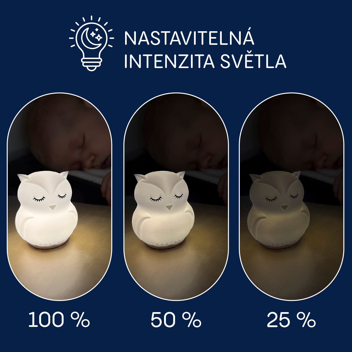 Silikonová LED noční lampička s hudbou vel. L, Owl