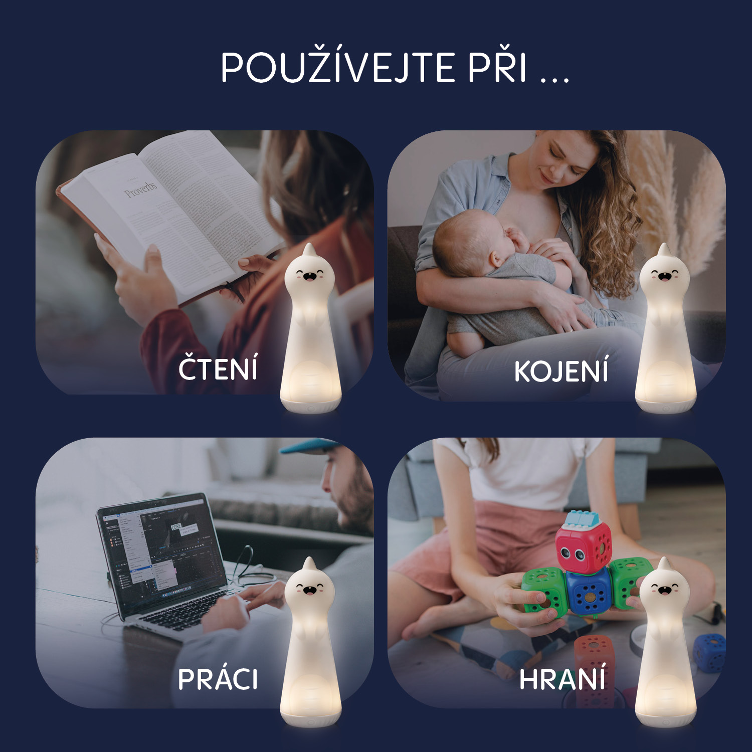 Silikonové LED noční světlo s baterkou, Dino