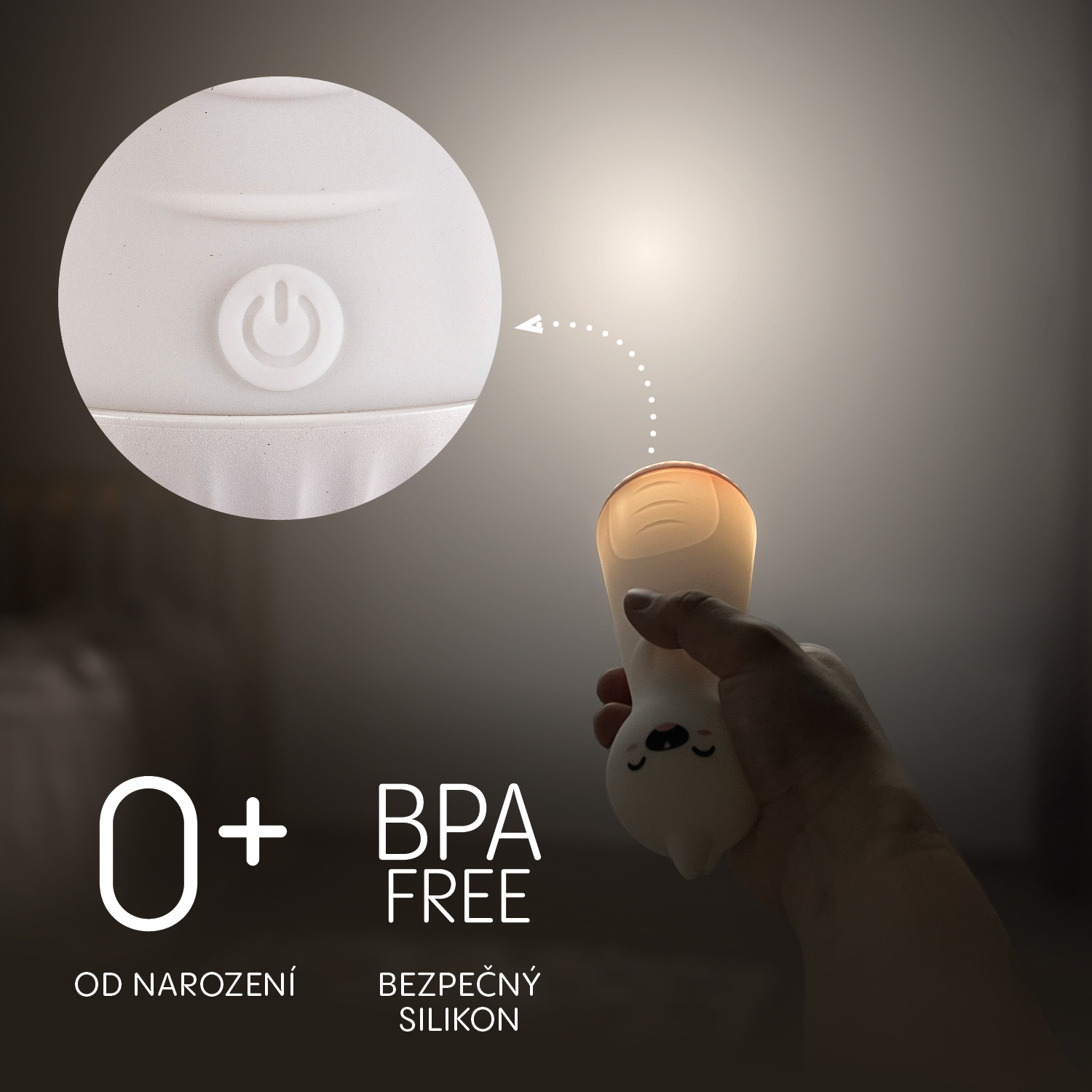 Silikonové LED noční světlo s baterkou, Dino