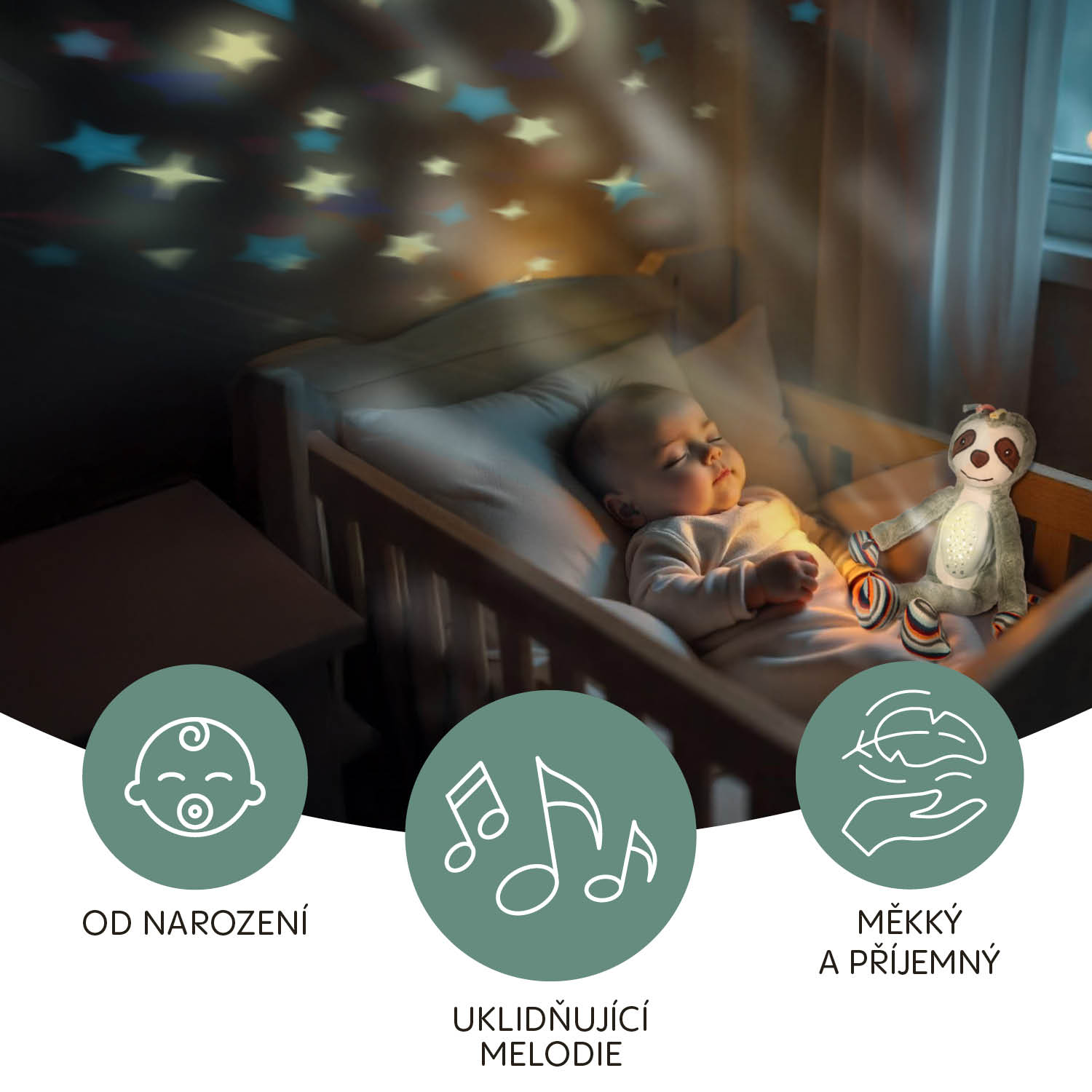 Plyšový usínáček s projektorem a melodiemi, Monkey