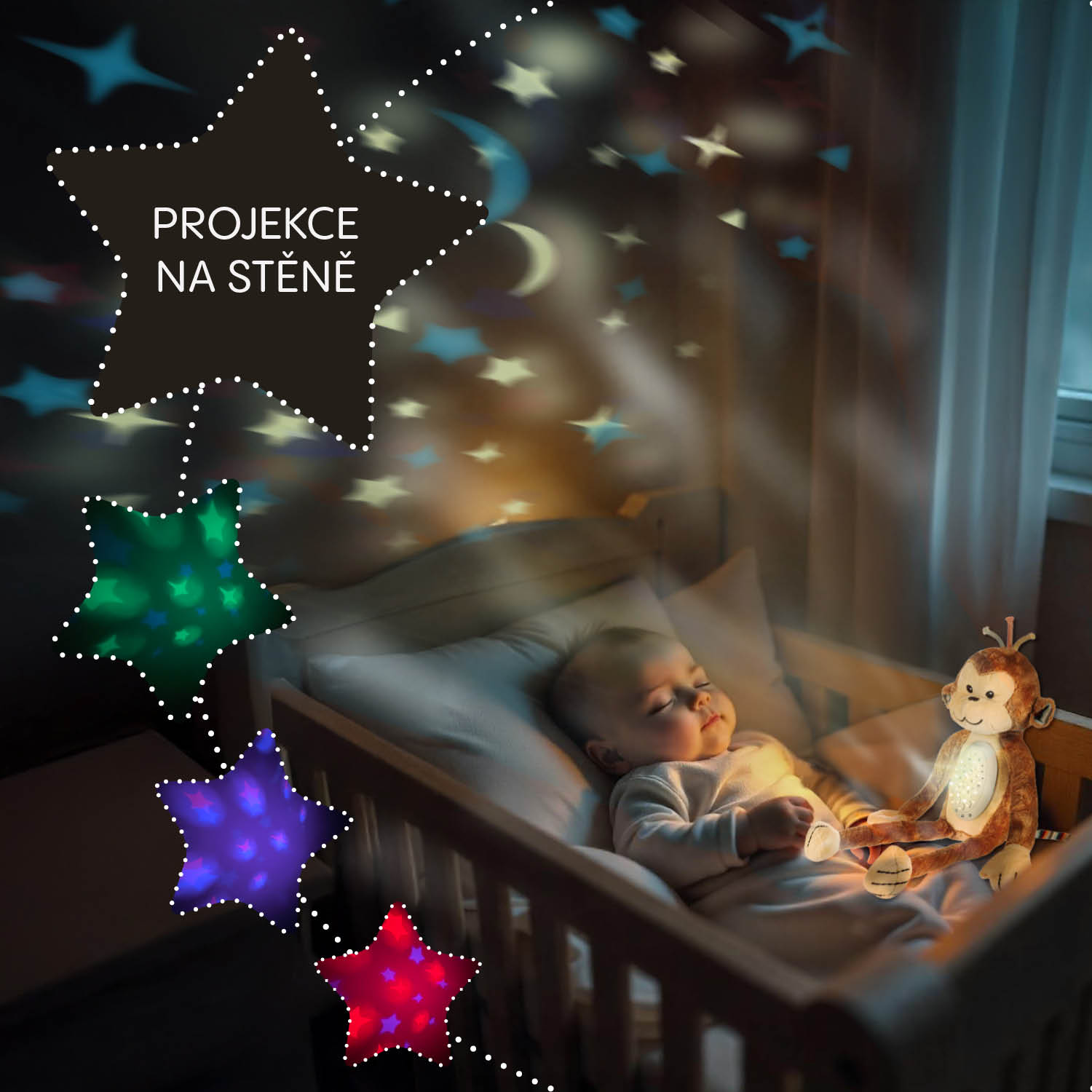 Plyšový usínáček s projektorem a melodiemi, Monkey