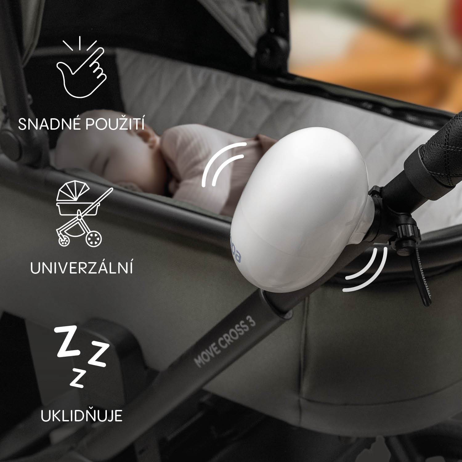Houpadlo kočárku Eggy nabíjecí, White