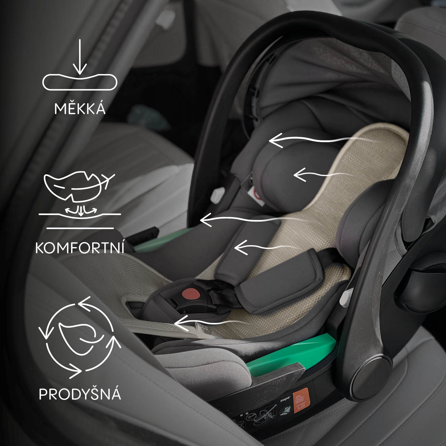 Prodyšná podložka do autosedačky Breeze sk. 0+, Boss Grey