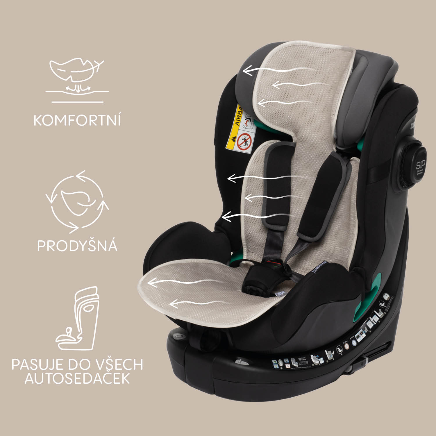 Prodyšná podložka do autosedačky Breeze sk. 1, Ivory Beige