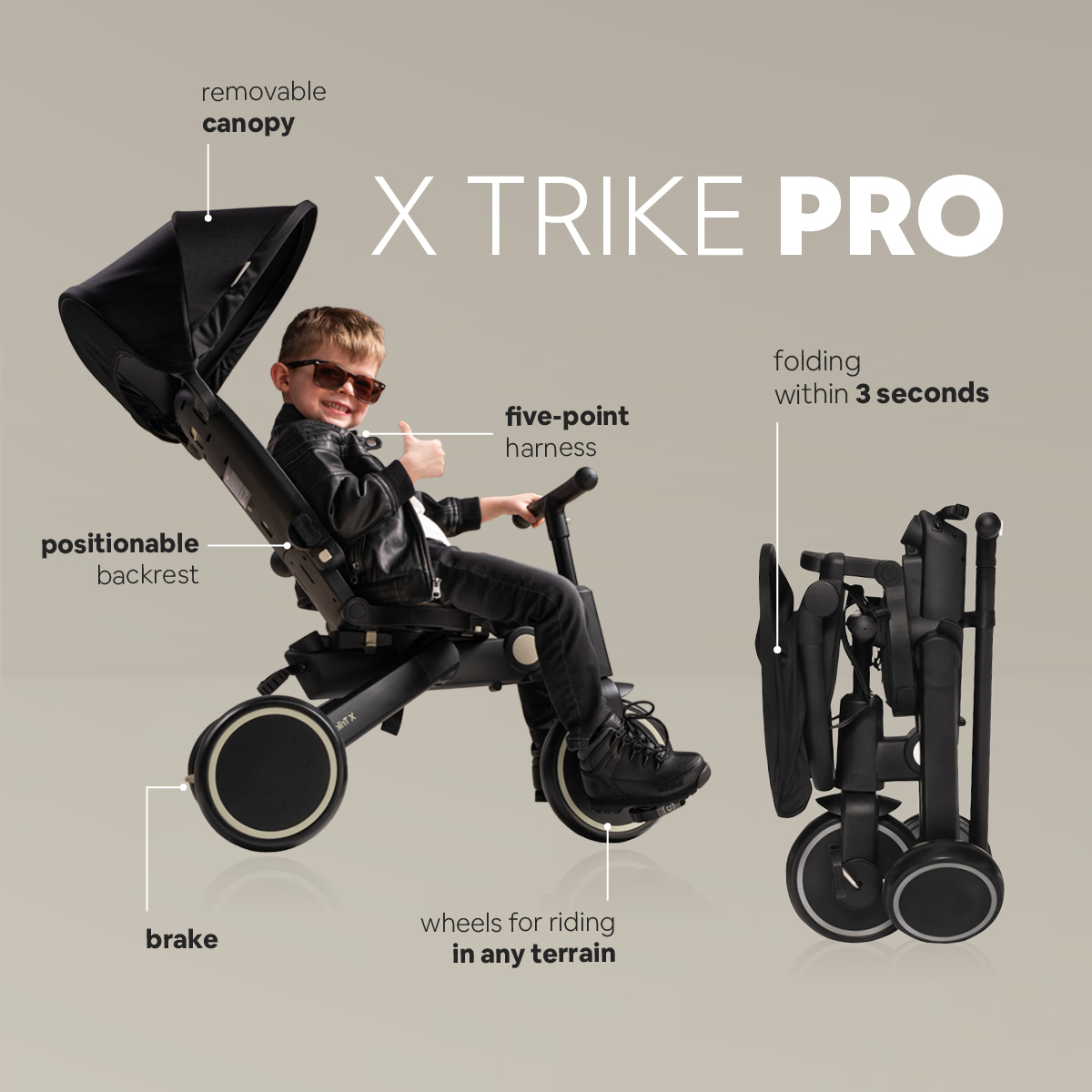 Tříkolka X Trike Pro, Ivory Beige