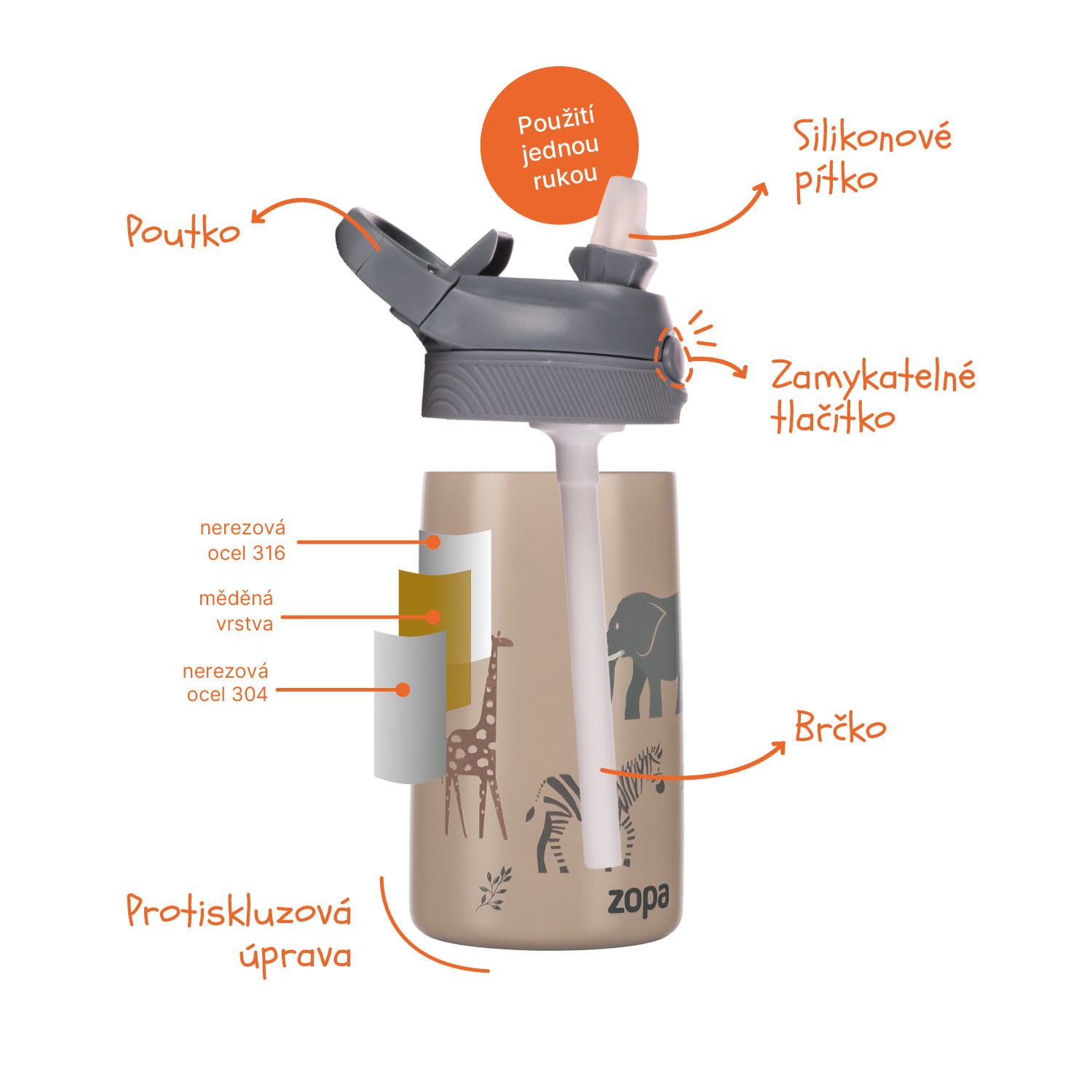 Termoska na pití sport 400 ml, Dino