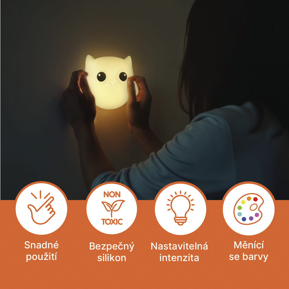 Silikonové nástěnné noční světlo, Owl