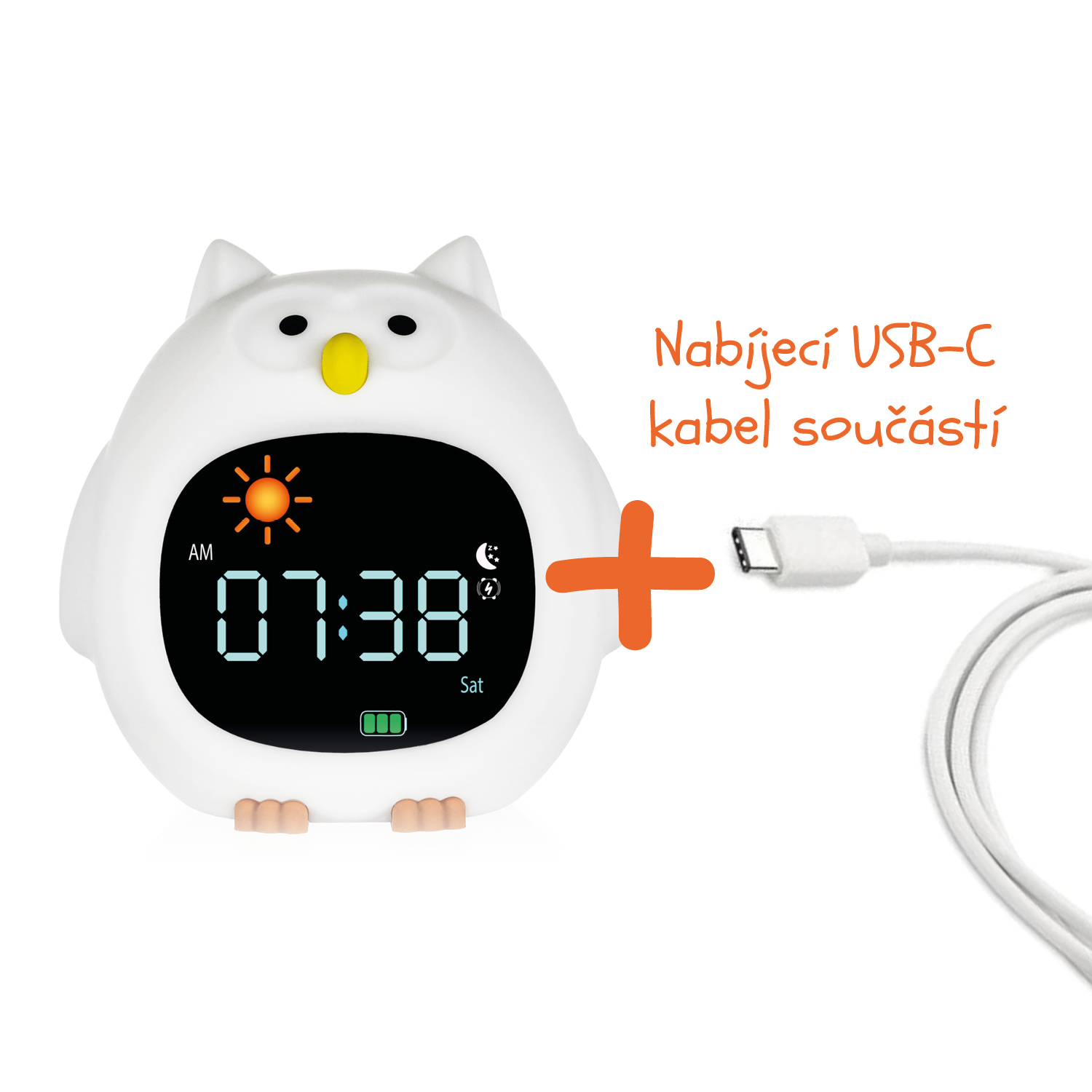 Silikonový dětský budík s nočním světlem a hudbou, Owl