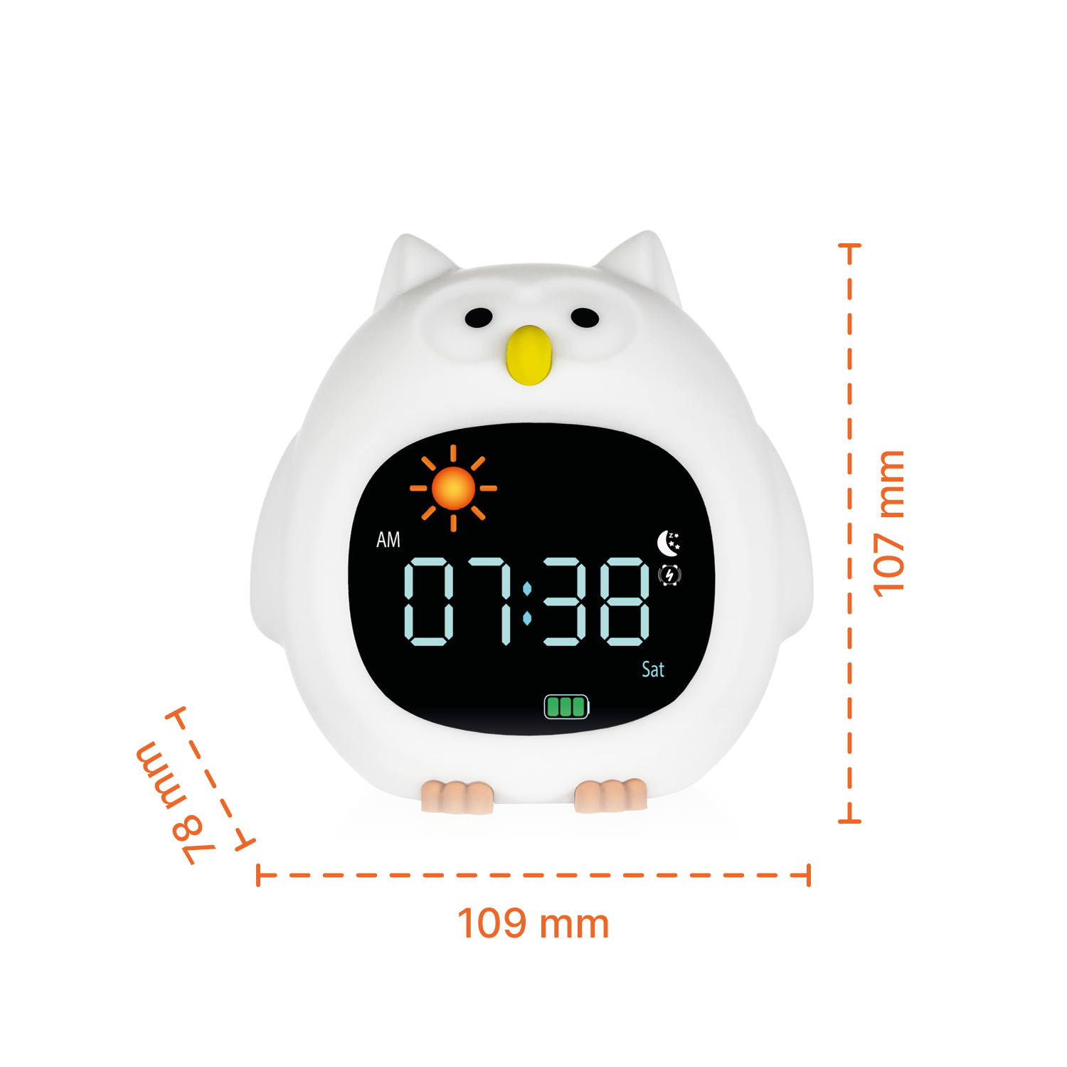 Silikonový dětský budík s nočním světlem a hudbou, Owl