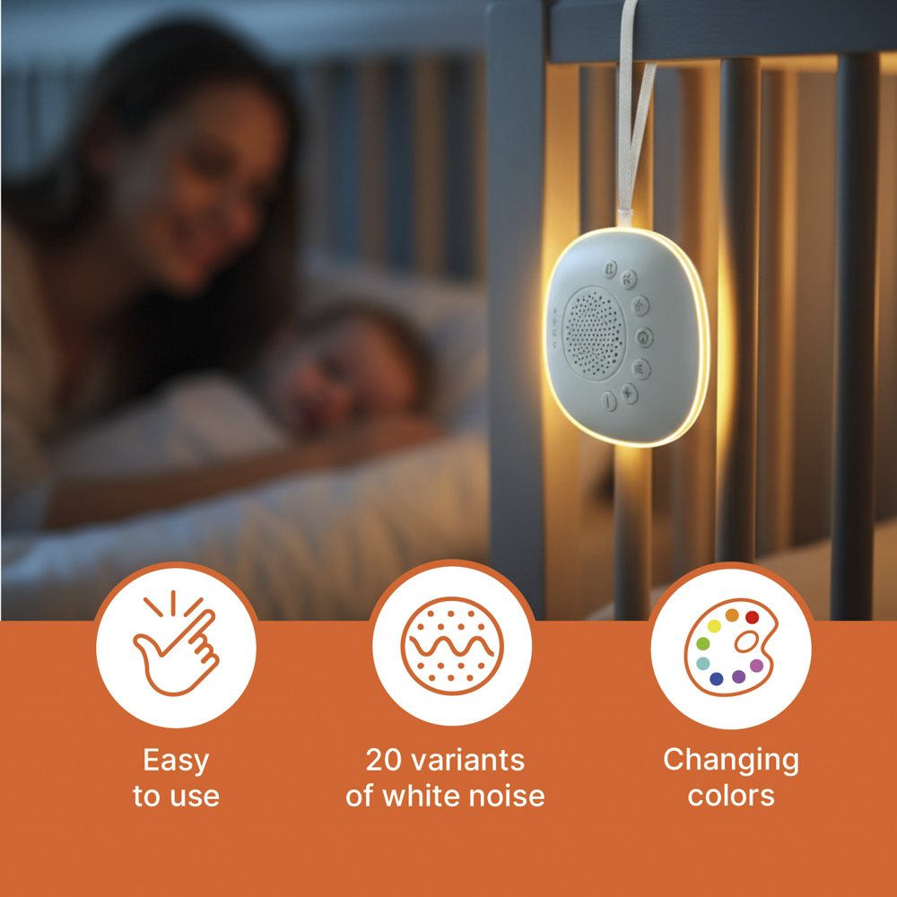 Přenosný usínací modul Premium s LED světlem, bílým šumem a zvuky, White