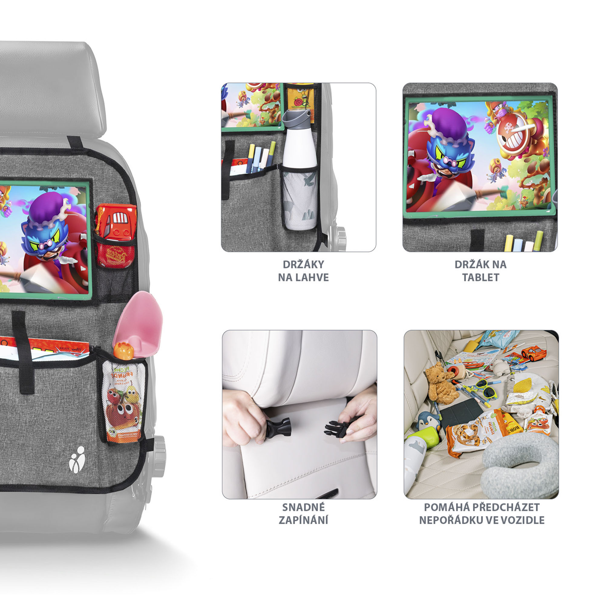 Organizér na sedadlo + kapsa na tablet, Grey