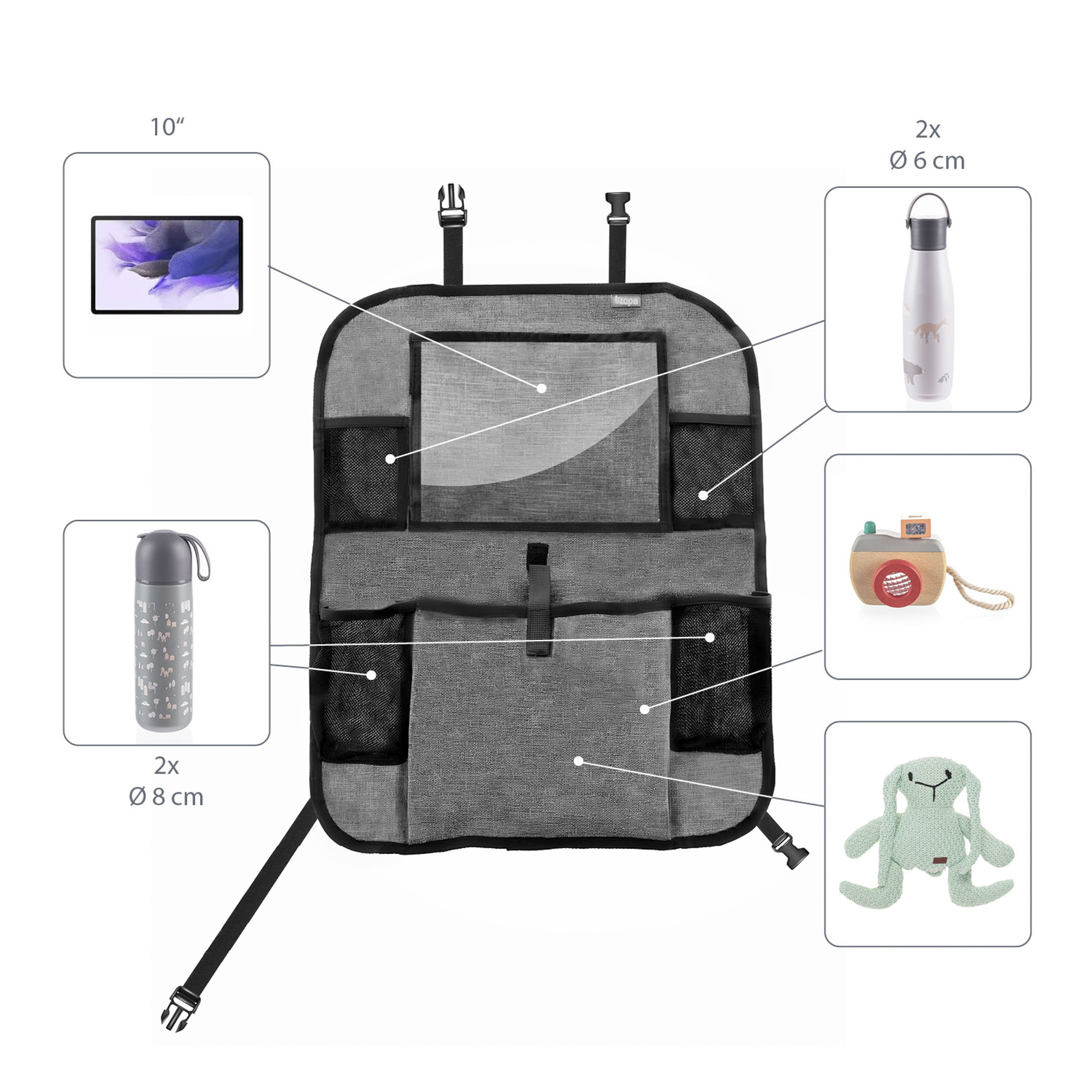 Organizér na sedadlo + kapsa na tablet, Grey