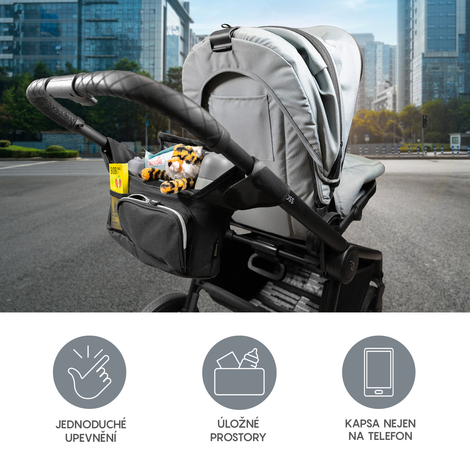Organizér na kočárek Deluxe, Grey