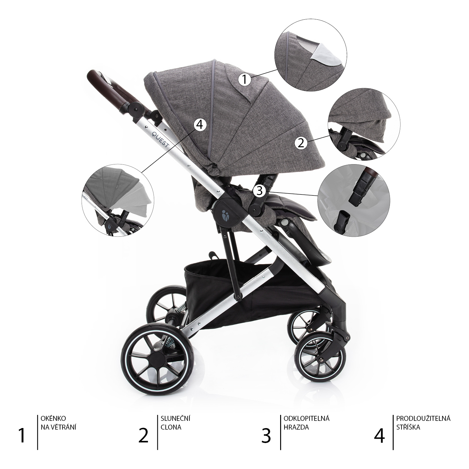 Set kočárek Quest+ korba+ adaptéry+ autosedačka, Tornado Grey/Silver