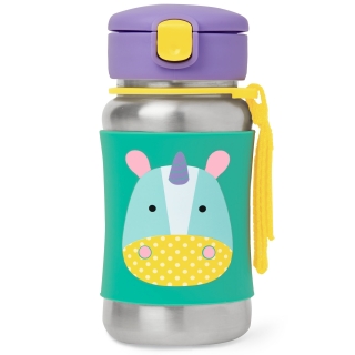 SKIP HOP Zoo Láhev s brčkem na vodu nerez Jednorožec 12 m+