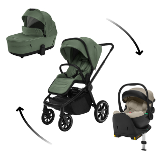 Set kočárek Move Cross 5 + hluboká korba  Move XL 5 + autosedačka XM dle vlastního výběru + báze, Rocky Green