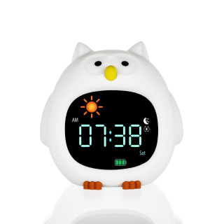 Silikonový dětský budík s nočním světlem a hudbou, Owl